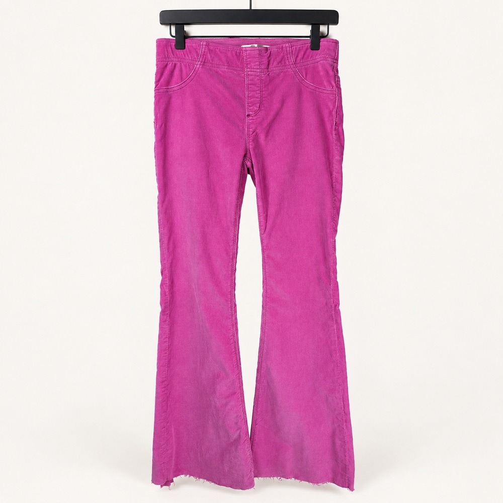 Free People We the Free Penny Pull-On Corduroy Flare Pants Hot Pink Size 27 Boho